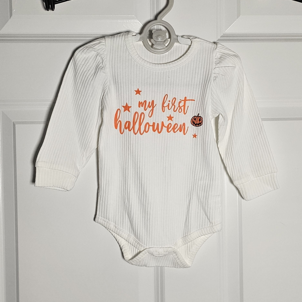 White and Orange 'My First Halloween' Baby Bodysuit
